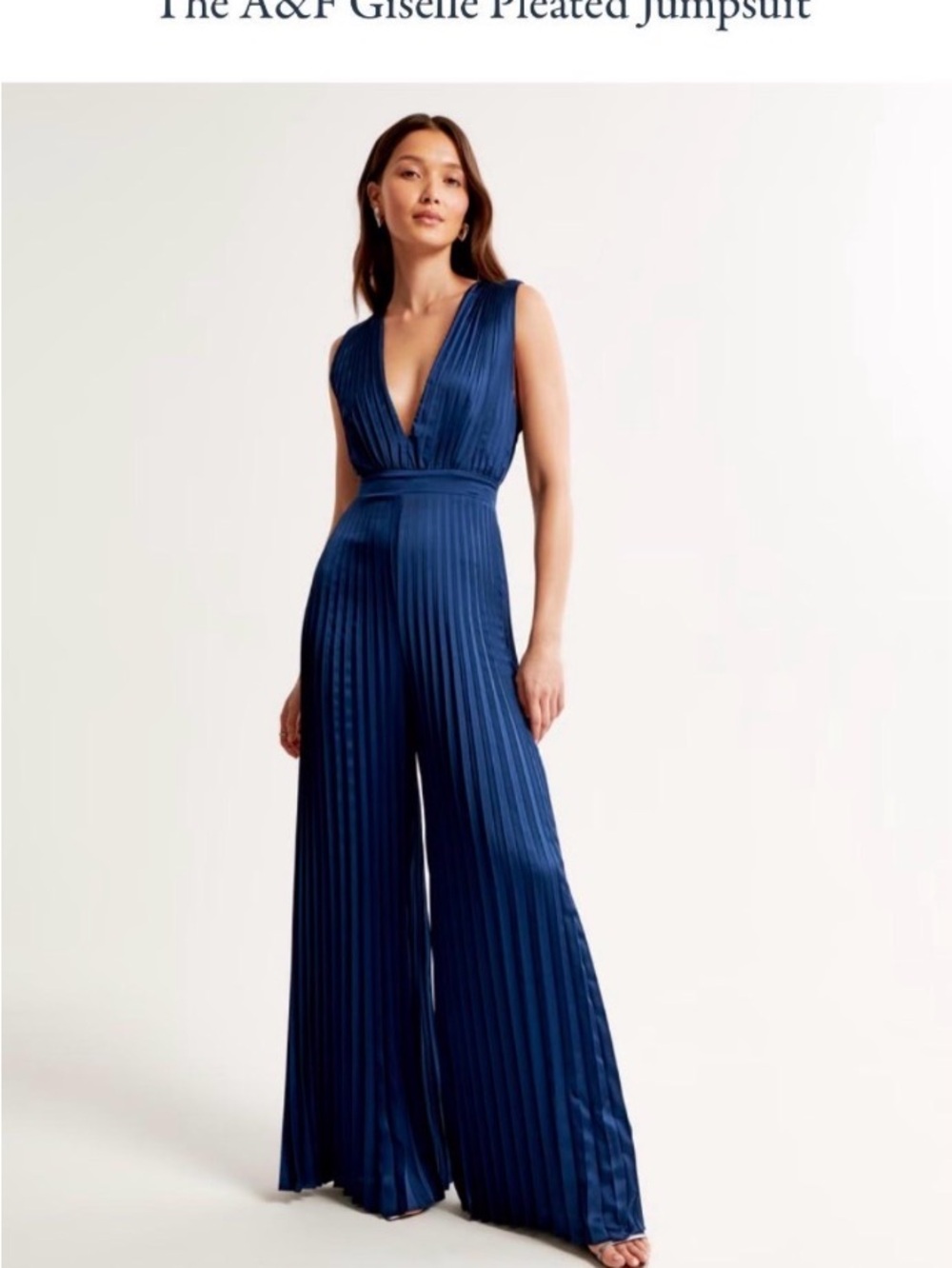 Abercrombie & Fitch Navy Pleated Deep V-Neck Jumpsuit